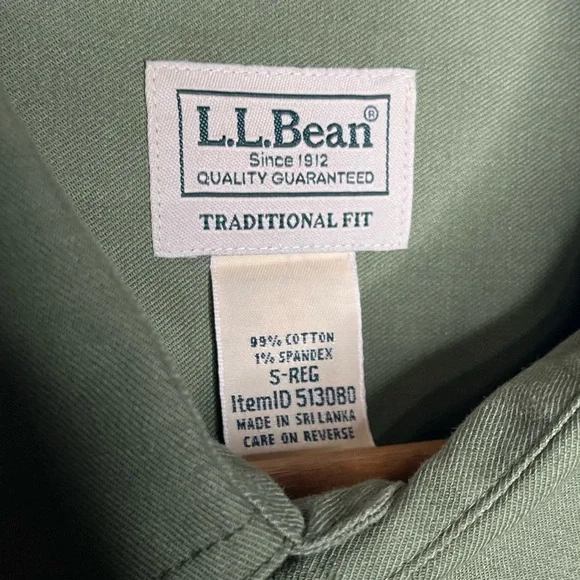 LL Bean BeanFlex® Twill Shirt, Traditional Untucked Fit, Long-Sleeve S REG Green - Picture 5 of 12